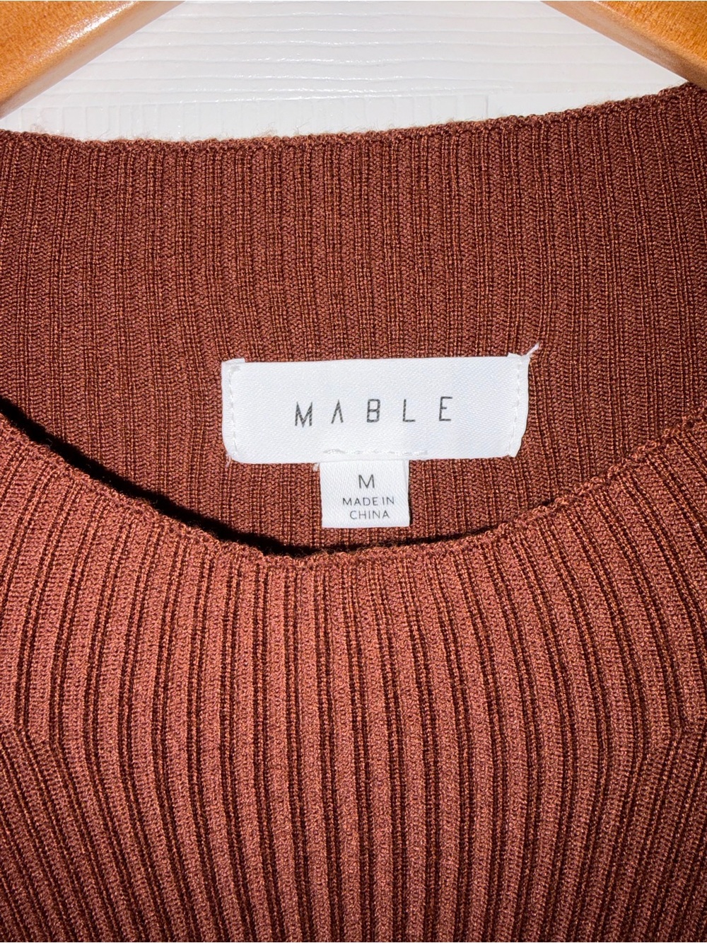 Ribbed Long-Sleeve Bodycon Dress in Rust Brown - Picture 2 of 3